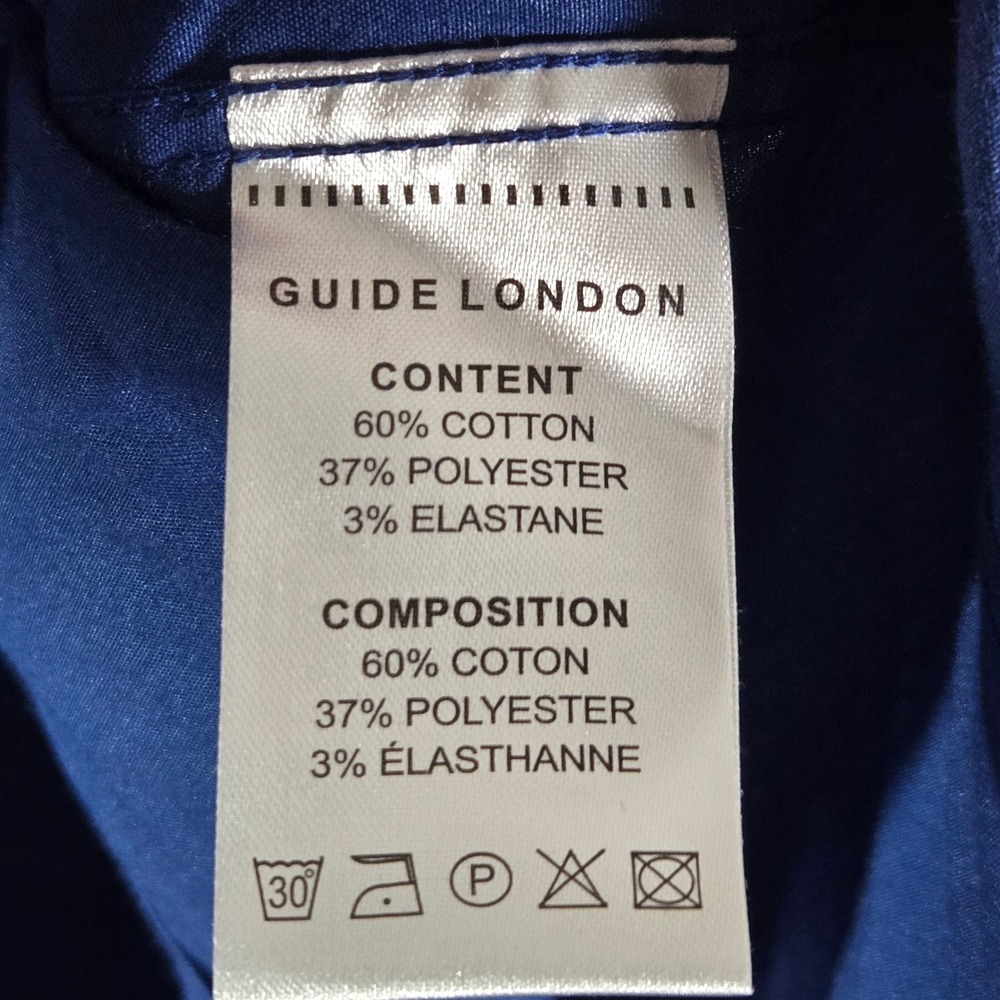 Guide London Mens Blue Floral Damask Stretch Button Down Shirt Premium Range L - Picture 7 of 8